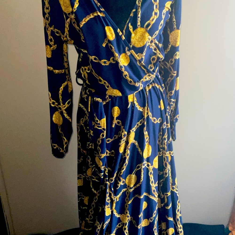 Extra long maxi dress with cross front .